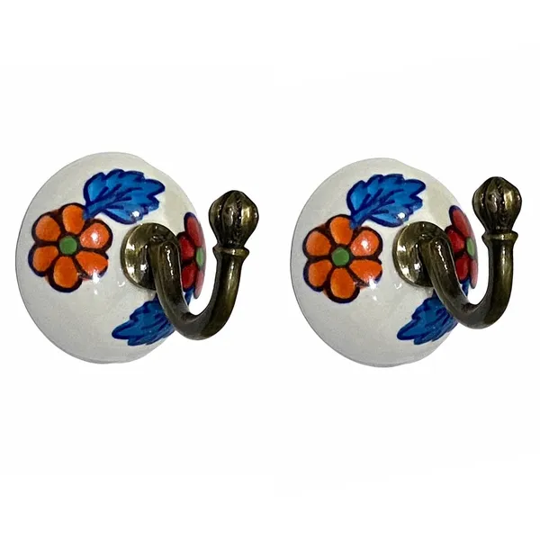 _Ceramic_Metal_Wall_Hook_Single_Hook_Hanger_-_(Flower_Hand_Painted)_-_Size_3.5_Inch,_Gold_Antique_-_Pack_Of_2