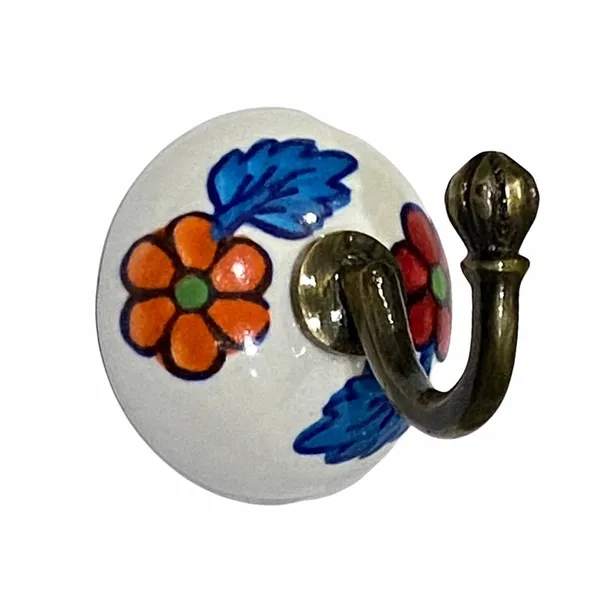 _Ceramic_Metal_Wall_Hook_Single_Hook_Hanger_-_(Flower_Hand_Painted)_-_Size_3.5_Inch,_Gold_Antique_-_Pack_Of_2