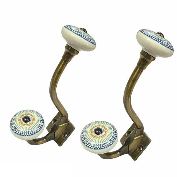 Pack_of_2__(Ceramic_Metal_Wall_Hooks_-_Gold_Antique_Finish_(Size_6_Inch,_White_Hand_Painted)