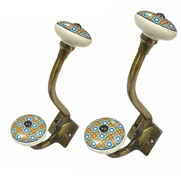 Pack_of_2_White_Hand_Painted_Ceramic_Metal_Wall_Hooks_-_Gold_Antique_Finish_(Size_6_Inch,_)