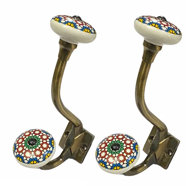 Pack_of_2__(Ceramic_Metal_Wall_Hooks_-_Gold_Antique_Finish_(Size_6_Inch,_White_Hand_Painted)