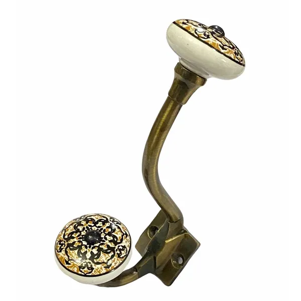 Pack_of_2__(Ceramic_Metal_Wall_Hooks_-_Gold_Antique_Finish_(Size_6_Inch,_White_Hand_Painted)