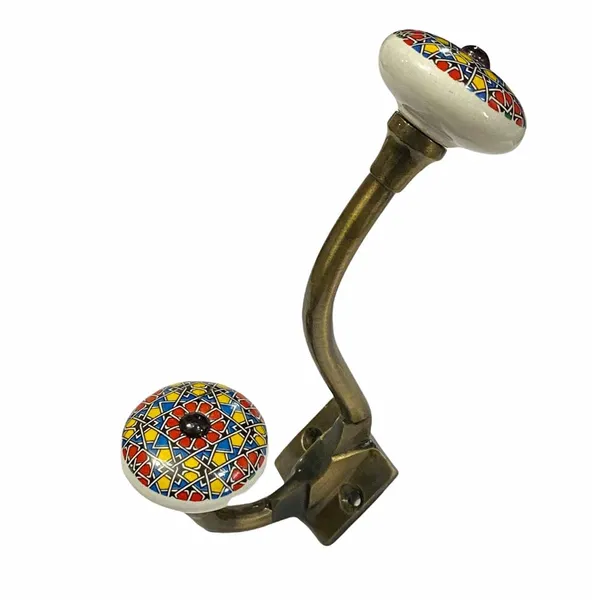 Pack_of_2_White_Hand_Painted_Ceramic_Metal_Wall_Hook_-_Gold_Antique_Finish_(Size_6_Inch,_)