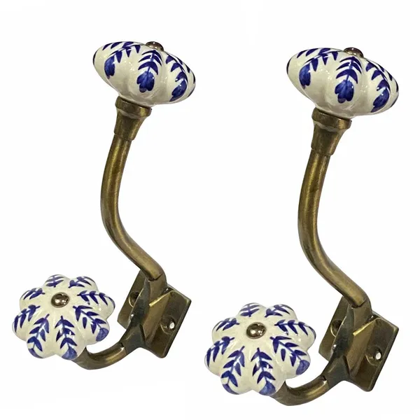 Pack_of_2__(Ceramic_Metal_Wall_Hooks_-_Gold_Antique_Finish_(Size_6_Inch,_White_Hand_Painted)