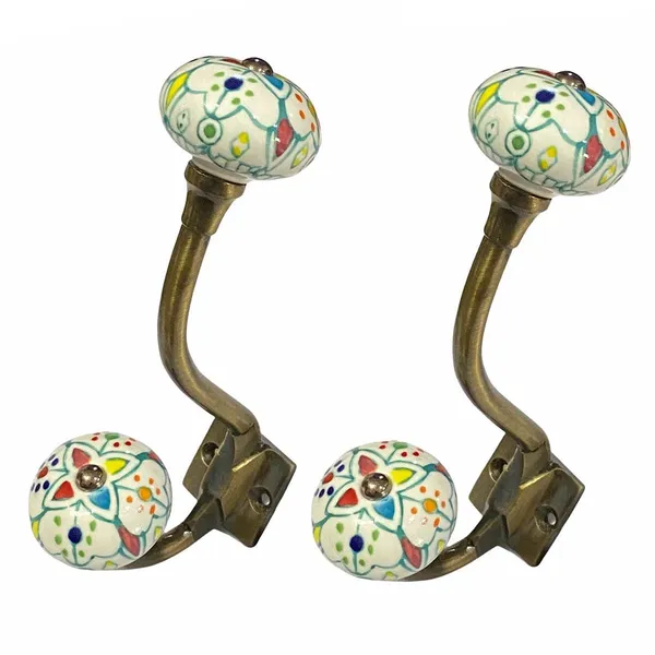 Pack_of_2_White_Hand_Painted_Ceramic_Metal_Wall_Hooks_Hanging_Clothes_Hat_Coat_Robe_Hangers_Metal_Hook_Door_Hook_Wall_Mounted_Single_Hook_Hanger_-_Gold_Antique_Finish_(Size_6_Inch,_)