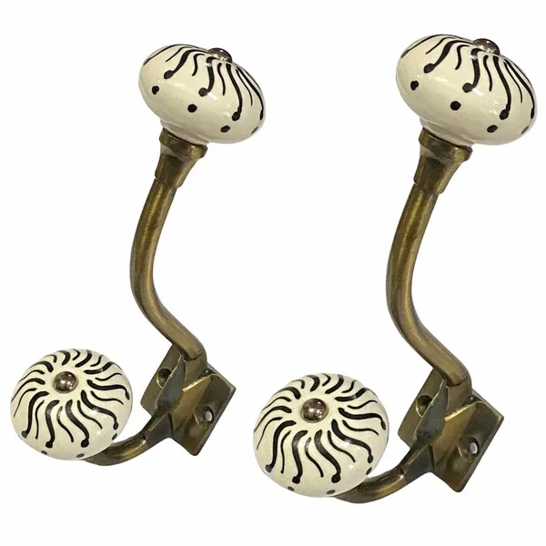 Pack_of_2_White_Hand_Painted_Ceramic_Metal_Wall_Hooks_-_Gold_Antique_Finish_(Size_6_Inch,_)