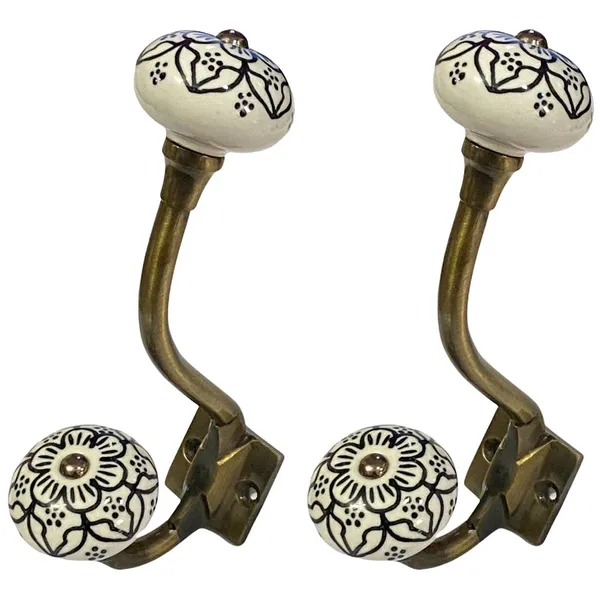 Pack_of_2__(Ceramic_Metal_Wall_Hooks_-_Gold_Antique_Finish_(Size_6_Inch,_White_Hand_Painted)