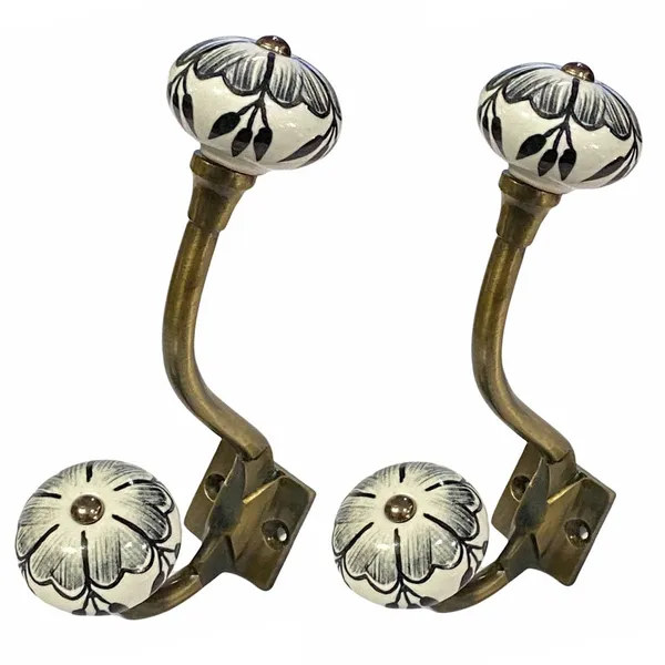 Pack_of_2__(Ceramic_Metal_Wall_Hooks_-_Gold_Antique_Finish_(Size_6_Inch,_White_Hand_Painted)