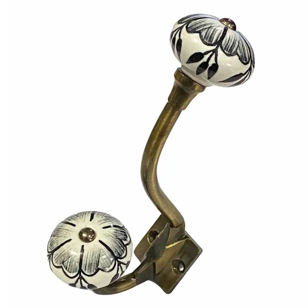 Pack_of_2__(Ceramic_Metal_Wall_Hooks_-_Gold_Antique_Finish_(Size_6_Inch,_White_Hand_Painted)