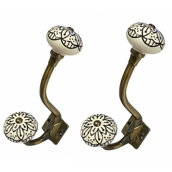 Pack_of_2_Ceramic_Metal_Wall_Hooks_-_Gold_Antique_Finish_(Size_6_Inch,_White_Hand_Painted)_-_()