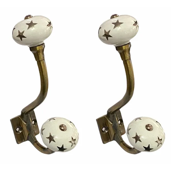 Pack_of_2__(Ceramic_Metal_Wall_Hooks_Hanging_Metal_Hook_Door_Hook_Wall_Mounted_Single_Hook_Hanger_-_Gold_Antique_Finish_(Size_6_Inch,_White_Silver_Star_Painted)