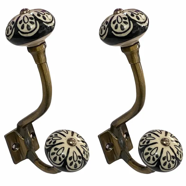 Pack_of_2__(Ceramic_Metal_Wall_Hooks_-_Gold_Antique_Finish_(Size_6_Inch,_White_Hand_Painted)