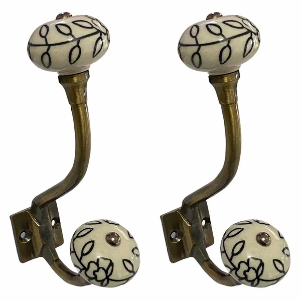 Pack_of_2__(Ceramic_Metal_Wall_Hooks_-_Gold_Antique_Finish_(Size_6_Inch,_White_Hand_Painted)