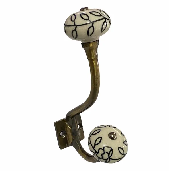 Pack_of_2__(Ceramic_Metal_Wall_Hooks_-_Gold_Antique_Finish_(Size_6_Inch,_White_Hand_Painted)