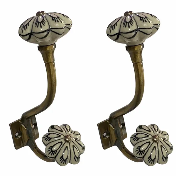 Pack_of_2__(Ceramic_Metal_Wall_Hooks_-_Gold_Antique_Finish_(Size_6_Inch,_White_Hand_Painted)
