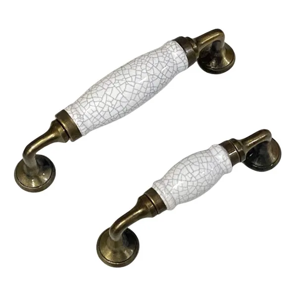 White_Crackle_Ceramic_Door_Handle_Gold_Antique_Finish_-_(Size_5_Inch)_Hole_To_Hole_-_4_Inch