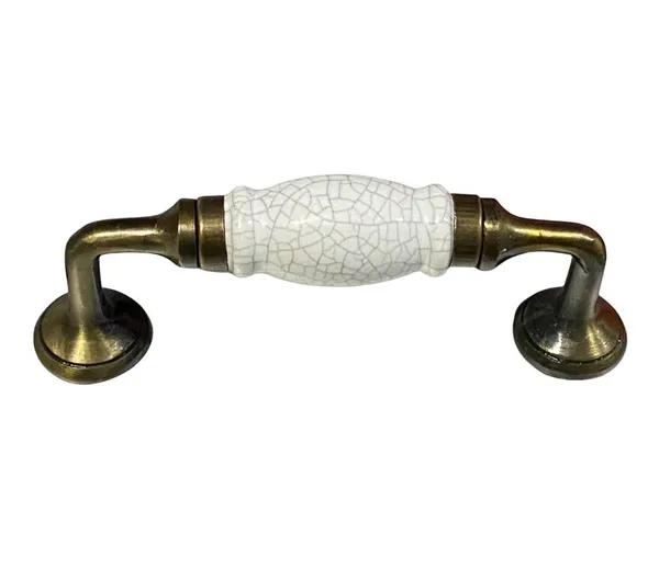 White_Crackle_Ceramic_Door_Handle_Gold_Antique_Finish_-_(Size_5_Inch)_Hole_To_Hole_-_4_Inch