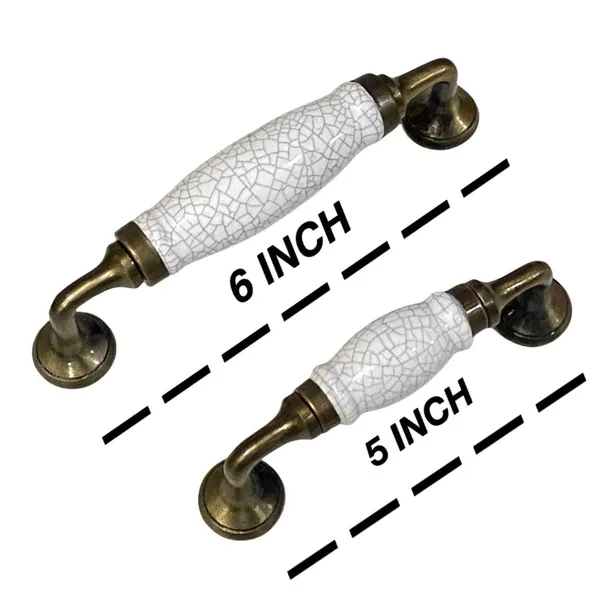 White_Crackle_Ceramic_Door_Handle_Gold_Antique_Finish_-_(Size_5_Inch)_Hole_To_Hole_-_4_Inch