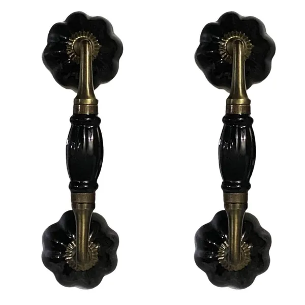 Black_Ceramic_Door_Handle_Gold_Antique_Finish_-_(Size_7_Inch)_-_Hole_To_Hole_5_Inch_(Pack_Of_1)