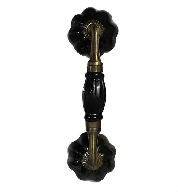 Black_Ceramic_Door_Handle_Gold_Antique_Finish_-_(Size_7_Inch)_-_Hole_To_Hole_5_Inch_(Pack_Of_1)