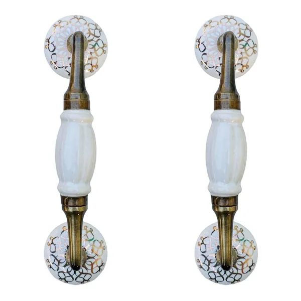 White_&_Golden_Ceramic_Door_Handle_Gold_Antique_Finish_-_(Size_7_Inch)_-_Hole_To_Hole_5_Inch_(Pack_Of_1)