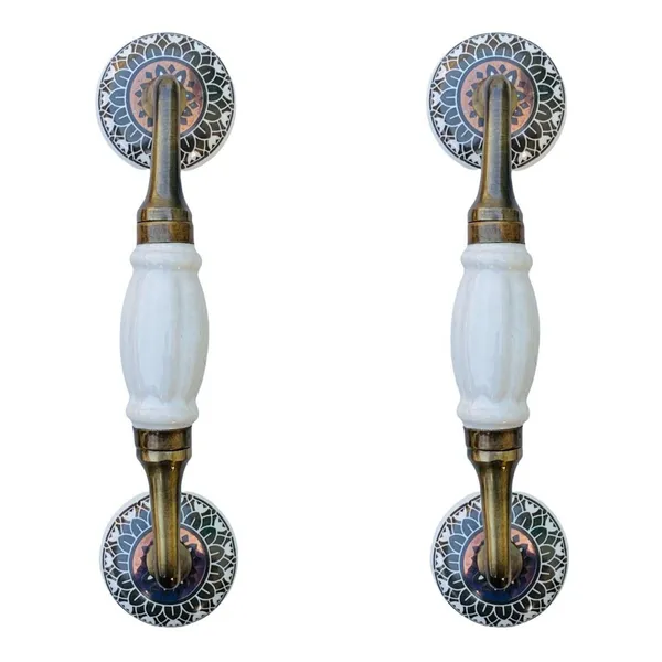 White_&_Golden_Ceramic_Door_Handle_Gold_Antique_Finish_-_(Size_7_Inch)_-_Hole_To_Hole_5_Inch_(Pack_Of_1)