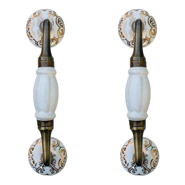 White_Golden_Ceramic_Door_Handle_Gold_Antique_Finish_-_(Size_7_Inch)_-_Hole_To_Hole_5_Inch_(Pack_Of_1)