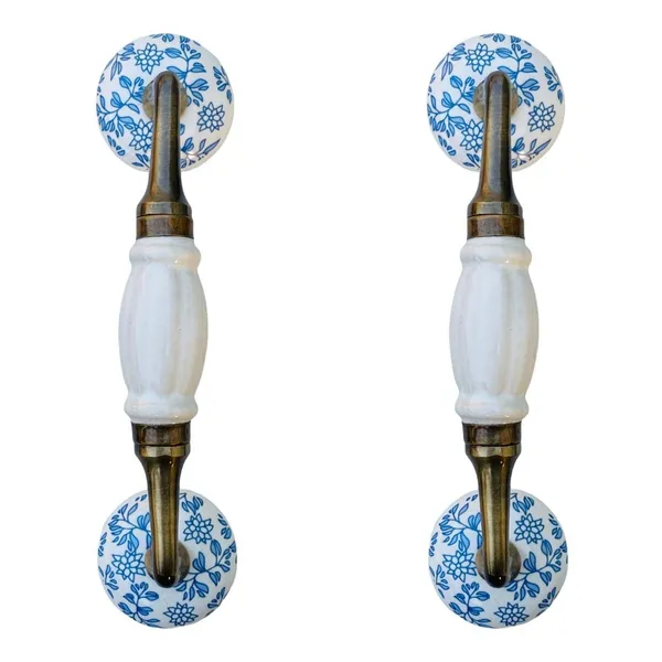 Ceramic_Door_Handle_Gold_Antique_Finish_-_(Size_7_Inch,_White_Blue_Flower_Hand_Painted)_-_Hole_To_Hole_5_Inch_(Pack_Of_1)
