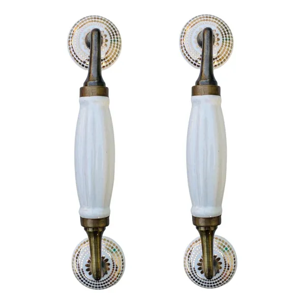 White_Golden_Ceramic_Door_Handle_Gold_Antique_Finish_-_(Size_8.5_Inch)_-_Hole_To_Hole_6.5_Inch_(Pack_Of_1)