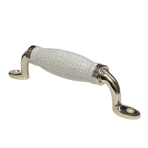 White_Crackle_Ceramic_Door_Handle_Silver_Finish_-_(Size_6_Inch)