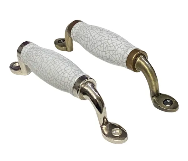 White_Crackle_Ceramic_Door_Handle_Silver_Finish_-_(Size_6_Inch)
