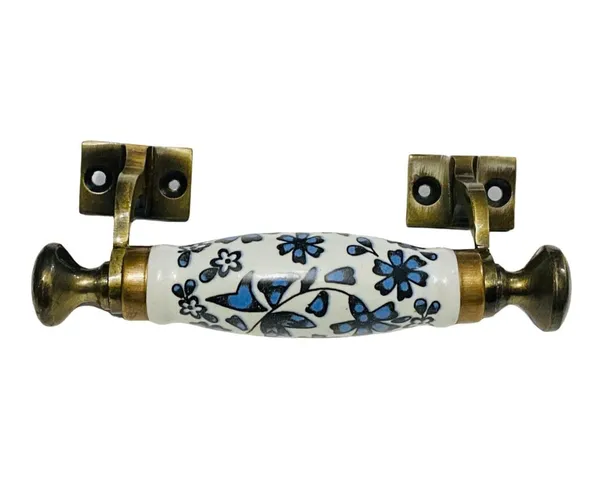 Blue_Flower_Hand_Painted_Ceramic_Door_Handle_Gold_Antique_Finish_-_(Size_5.5_Inch)