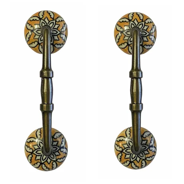 _Ceramic_Door_Handle_Gold_Antique_Finish_-_(Size_6_Inch,_Flower_Hand_Painted)_-_Hole_To_Hole_4_Inch,_Pack_Of_1