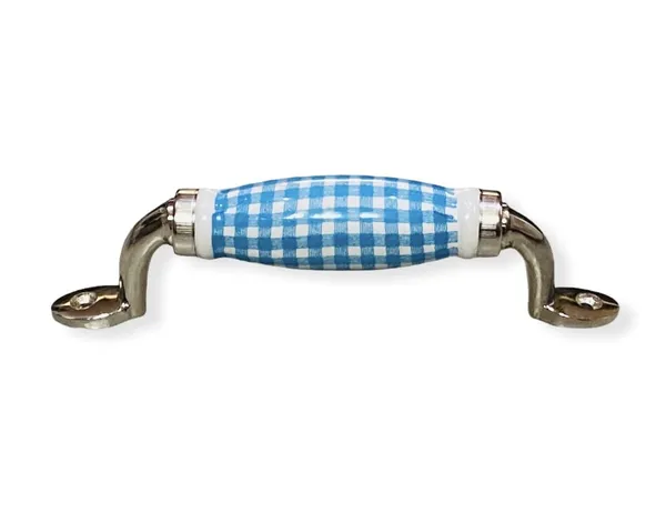 _Ceramic_Door_Handle_Silver_Finish_-_(Size_6_Inch,_White_-_Blue_Check)