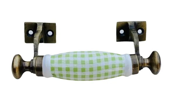 White_Green_Check_Ceramic_Door_Handle_Gold_Antique_Finish_100%_Scratch_Proof_(Size_5.5_Inch)_Pack_Of_1