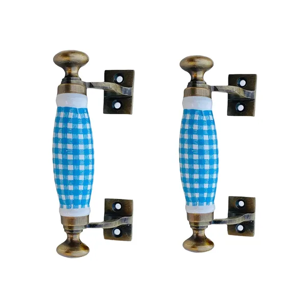 Blue,Gold,White_Ceramic_Door_Handle_Gold_Antique_Finish_100%_Scratch_Proof_(Size_5.5_Inch,_White_Blue_Check)_Pack_Of_1