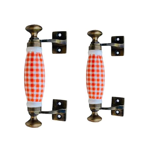 Gold,Orange,White_Ceramic_Door_Handle_Gold_Antique_Finish_100%_Scratch_Proof_(Size_5.5_Inch,_White_Orange_Check)_Pack_Of_1