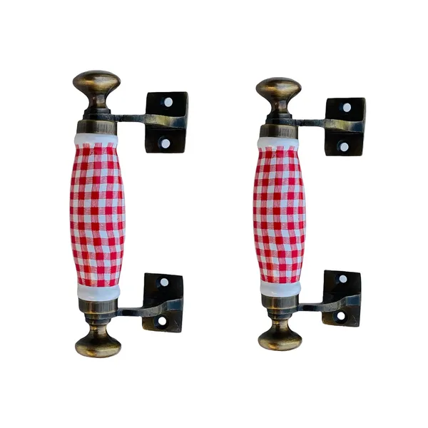 Gold,Red,White_Ceramic_Door_Handle_Gold_Antique_Finish_100%_Scratch_Proof_(Size_5.5_Inch,_White_Red_Check)_Pack_Of_1