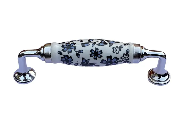 Blue_Flower_Hand_Painted_Chrome_Ceramic_Door_Handle_Chrome_Finish_-_Scratch_Proof_100%_(Size_6_Inch)