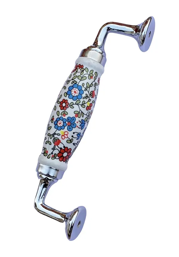 Chrome_Ceramic_Door_Handle_Chrome_Finish_-_Scratch_Proof_100%_(Size_6_Inch,_Multi_Flower_Hand_Painted)