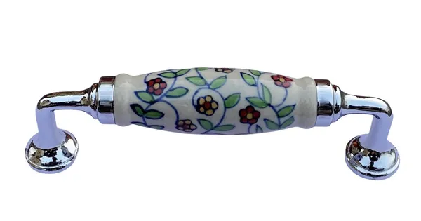 Chrome_Ceramic_Door_Handle_Chrome_Finish_-_Scratch_Proof_100%_(Size_6_Inch,_Flower_Hand_Painted)