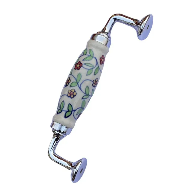 Chrome_Ceramic_Door_Handle_Chrome_Finish_-_Scratch_Proof_100%_(Size_6_Inch,_Flower_Hand_Painted)