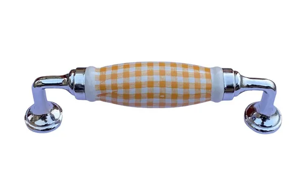 White_&_Yellow_Check_Ceramic_Door_Handle_Chrome_Finish_-_Scratch_Proof_100%_(Size_6_Inch)