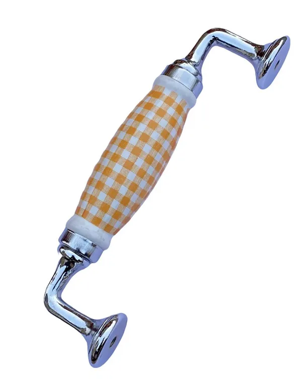 White_&_Yellow_Check_Ceramic_Door_Handle_Chrome_Finish_-_Scratch_Proof_100%_(Size_6_Inch)