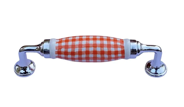 White_&_Orange_Check_Ceramic_Door_Handle_Chrome_Finish_-_Scratch_Proof_100%_(Size_6_Inch)
