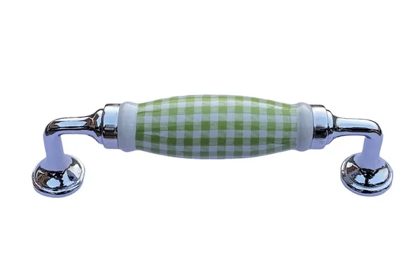 White_&_Green_Check_Ceramic_Door_Handle_Chrome_Finish_-_Scratch_Proof_100%_(Size_6_Inch)