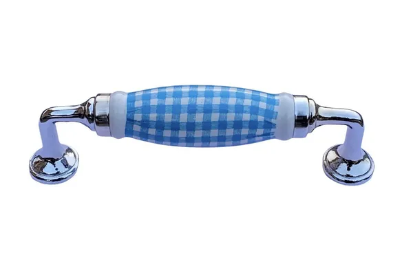 White_&_Blue_Check_Ceramic_Door_Handle_Chrome_Finish_-_Scratch_Proof_100%_(Size_6_Inch)