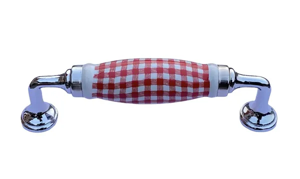 White_&_Red_Check_Ceramic_Door_Handle_Chrome_Finish_-_Scratch_Proof_100%_(Size_6_Inch)