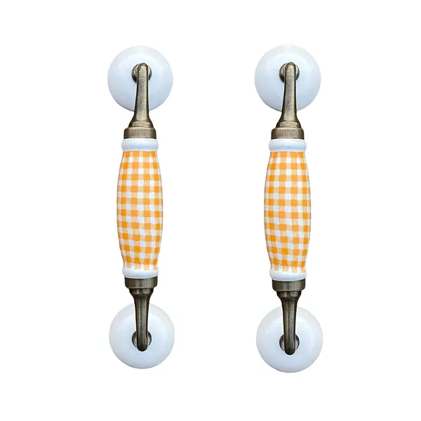 Ceramic_Door_Handle_Gold_Antique_Finish_-_(Size_8.5_Inch,_White_-_Yellow_Check)_-_Hole_To_Hole_6.5_Inch_(Pack_Of_1)