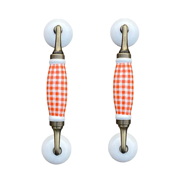 _Ceramic_Door_Handle_Gold_Antique_Finish_-_(Size_8.5_Inch,_White_-_Orange_Check)_-_Hole_To_Hole_6.5_Inch_(Pack_Of_1)